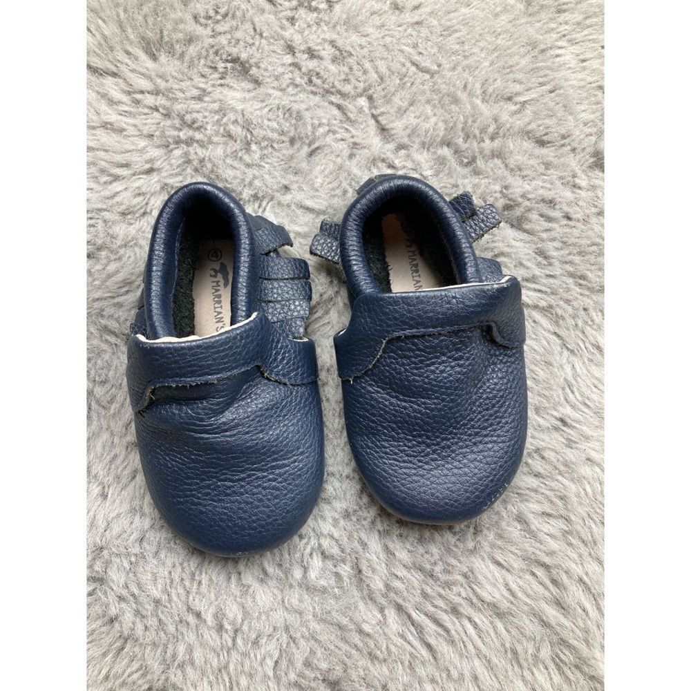 Marrians navy leather mini moccasins